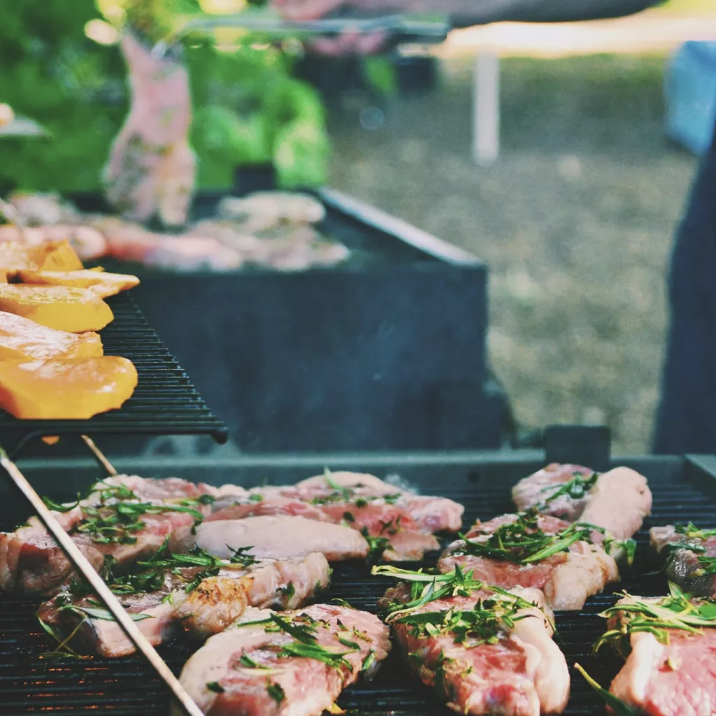 Meat being cooked on the BBQ.