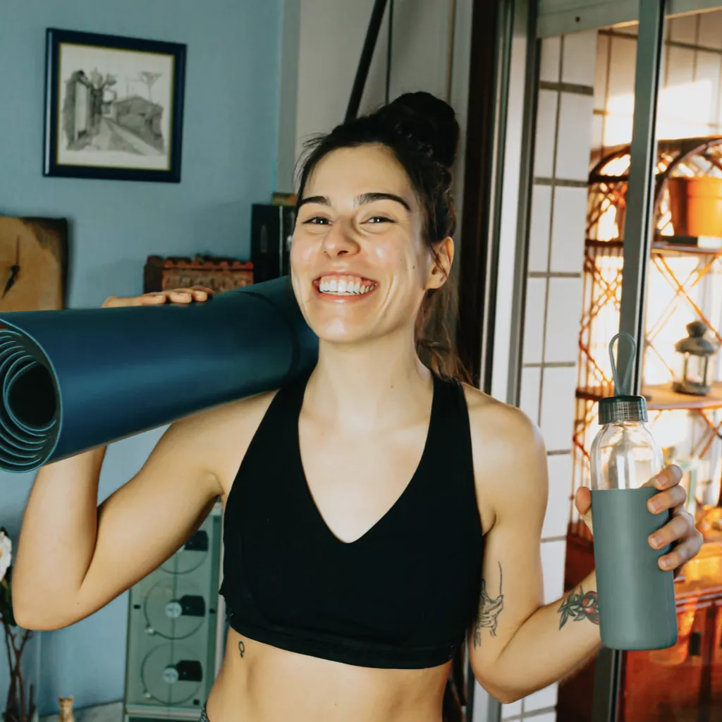 A smiling lady after her workout.