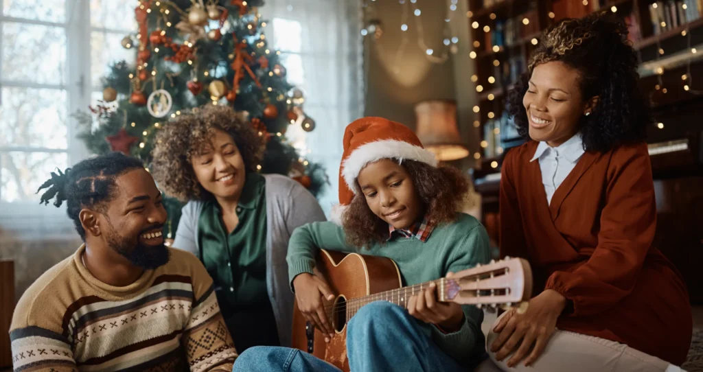 Family of all ages enjoying making music